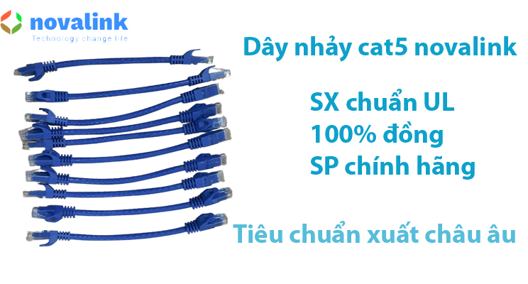 Dây nhảy cat5  chính hãng Novalink dài 0.5m , NV-10201A mầu xanh, lõi đồng